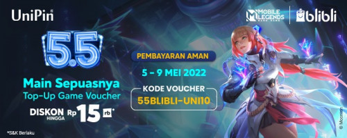 Main Sepuasnya dengan Voucher UniPin – Promo Diskon Rp 15.000 di 5.5 Cuci Gudang Blibli